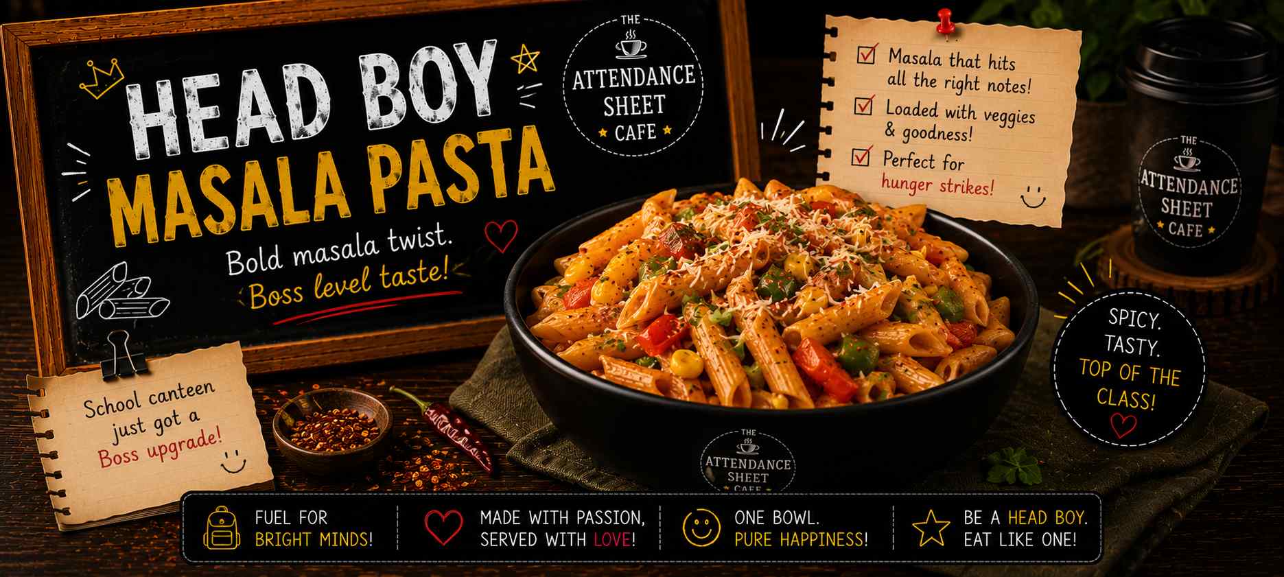 Head Boy Masala Pasta - Report Card Pasta - TAS Cafe Noida