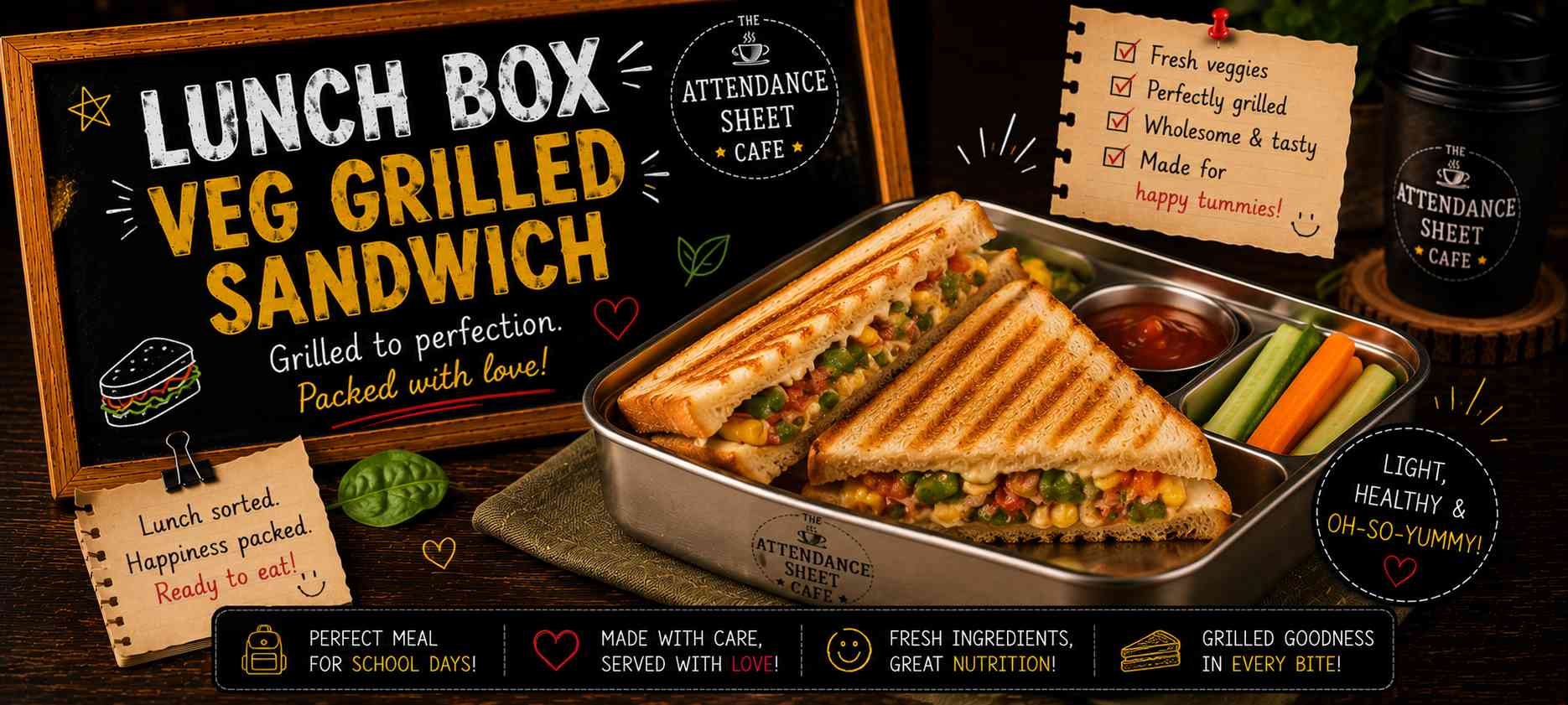 Lunch Box Veg Grilled Sandwich - Short Break Sandwiches - TAS Cafe Noida