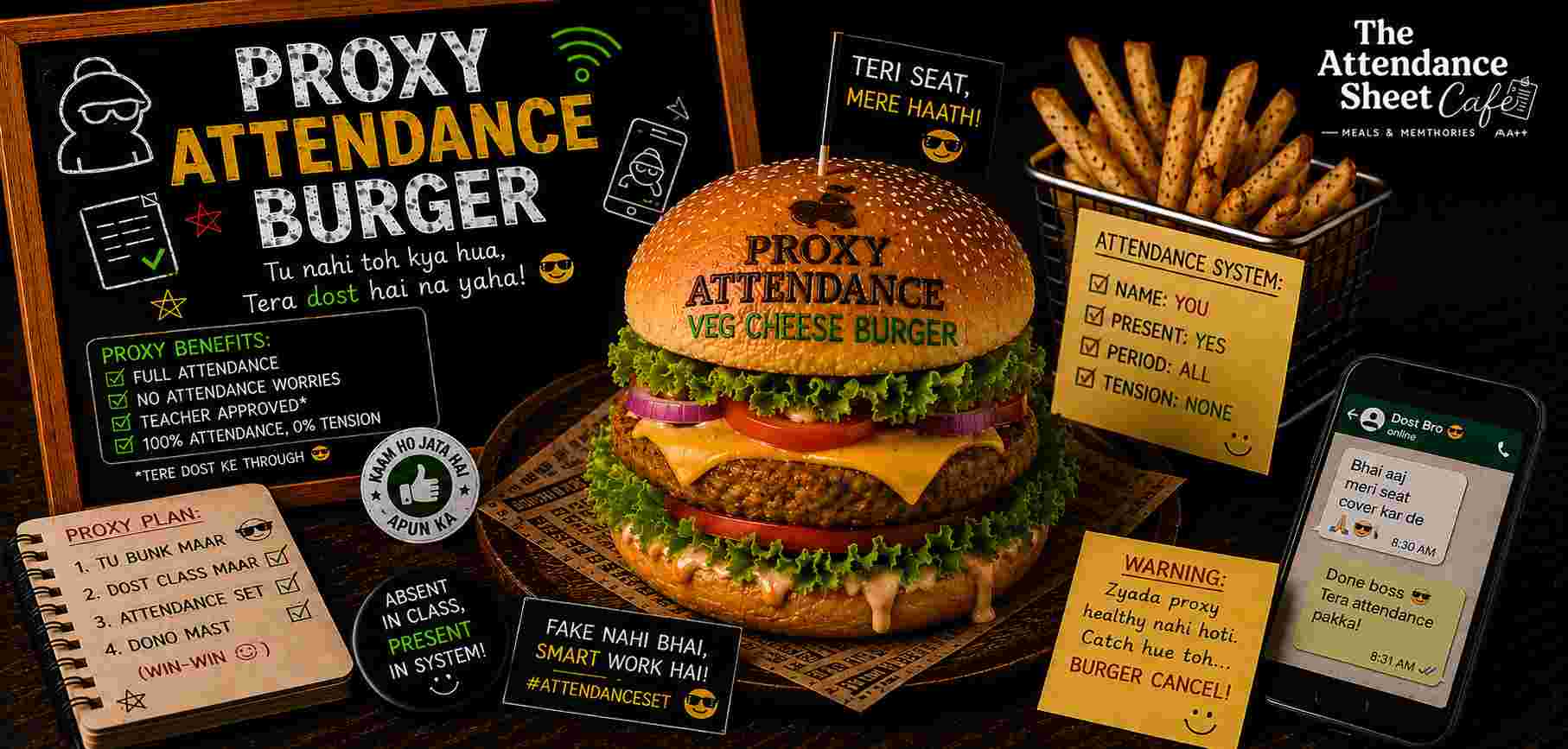 Proxy Attendance Veg Cheese Burger - Backbench Burgers - TAS Cafe Noida