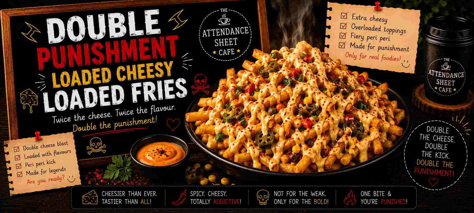 Double Punishment Loaded Cheesy Loaded Fries - Punishment Round Fries - TAS Cafe Noida