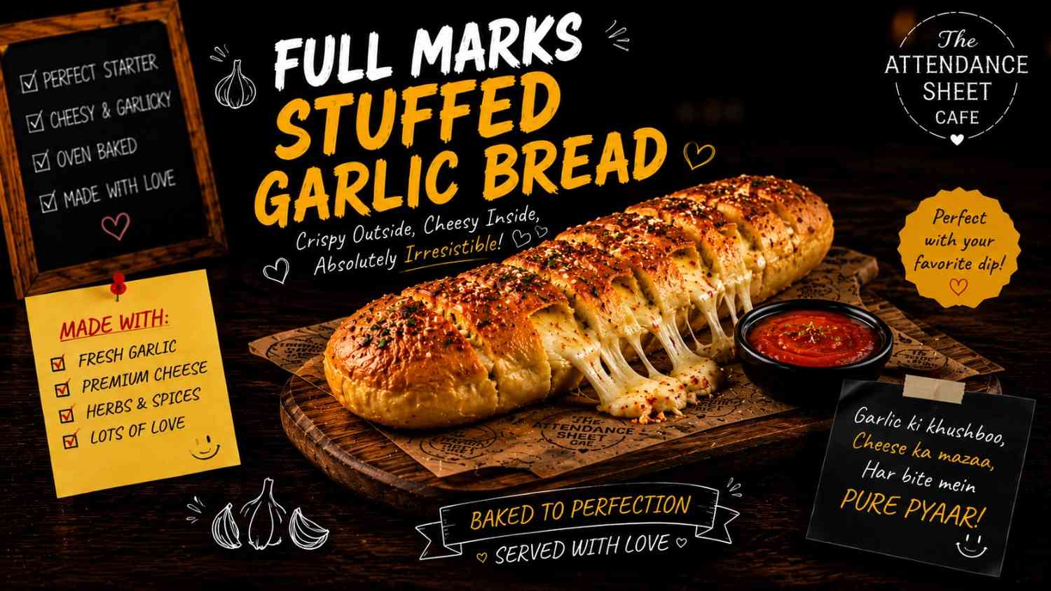 Full Marks Stuffed Garlic Bread - Lab Partner Garlic Bread - TAS Cafe Noida