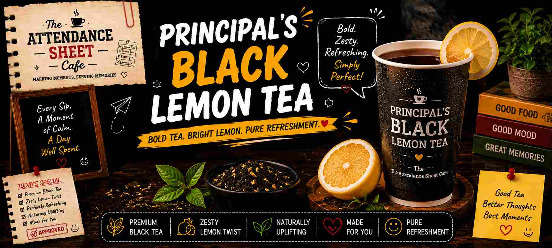 Principal's Black Lemon Tea - Assembly Prayer Chai - TAS Cafe Noida