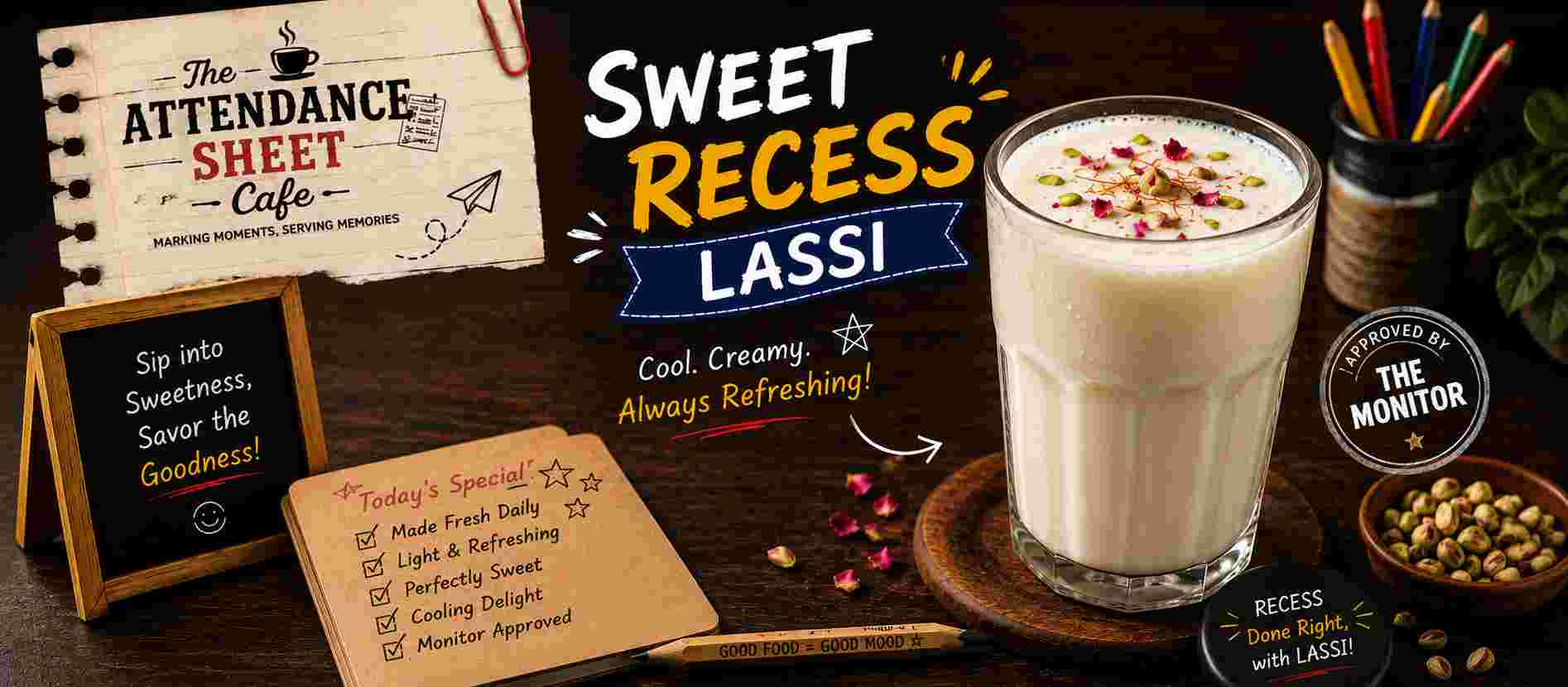 Sweet Recess Lassi - Assembly Prayer Chai - TAS Cafe Noida